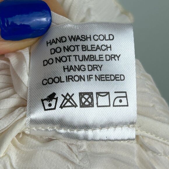 House of Harlow Revolve Piper Blouse Ivory Long Sleeve Sheer Ruffle Pleat Top L - Picture 13 of 13